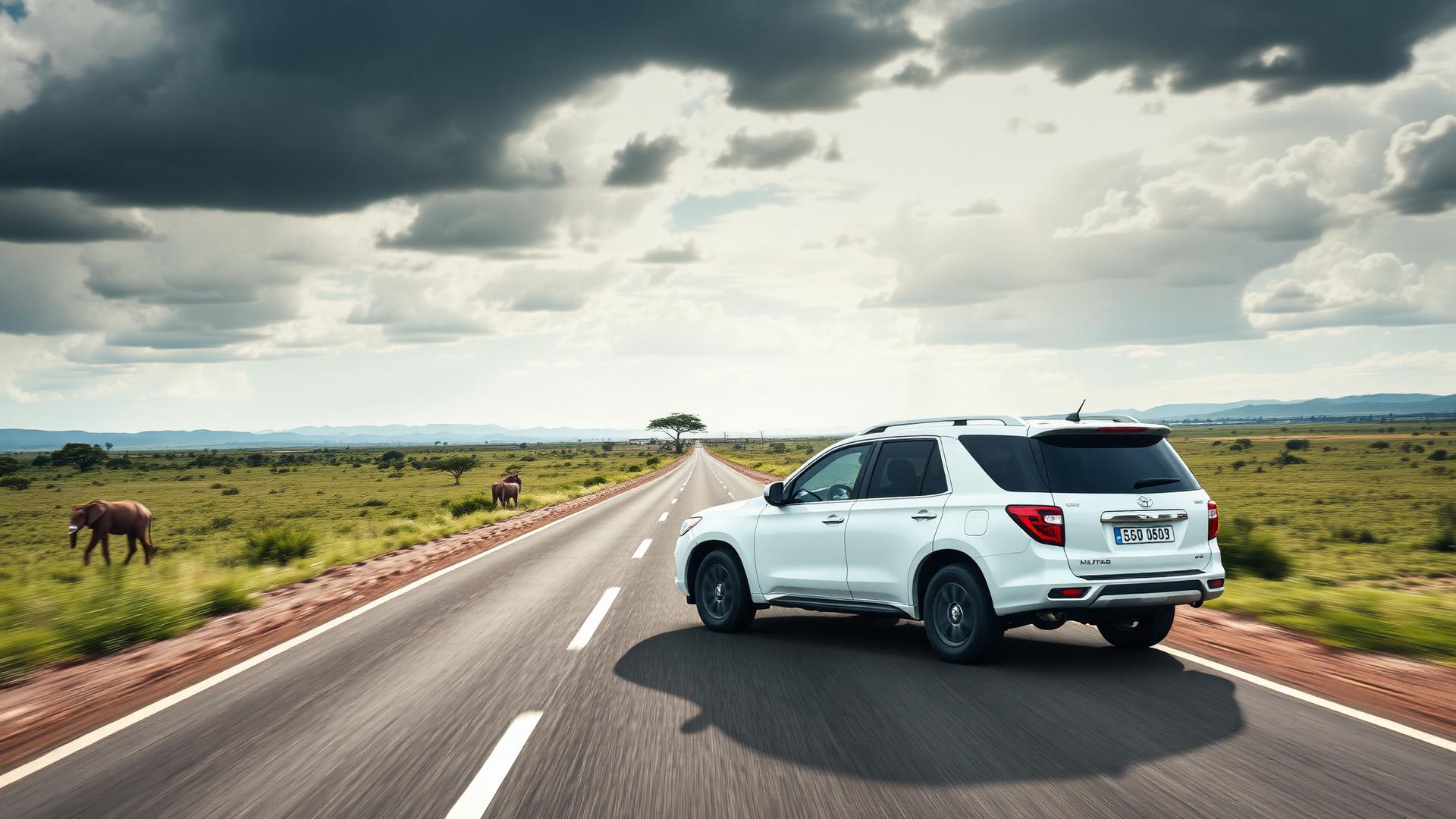 Premium hire vehicle on a Kenyan highway